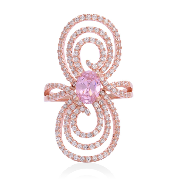 AAA Simulated Pink Sapphire and Simulated White Diamond Ring in Rose Gold Overlay Sterling Silver 2.000 Ct.