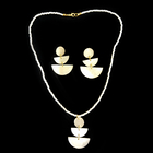 2 Piece Set - White Shell Pearl Pendant with Necklace (Size 22) and Earrings (With Push Back) in Yel