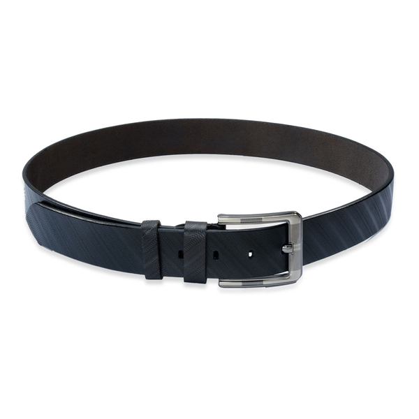 Genuine Leather Black Colour Mens Belt with Silver Tone Buckle (Size 46 inch)