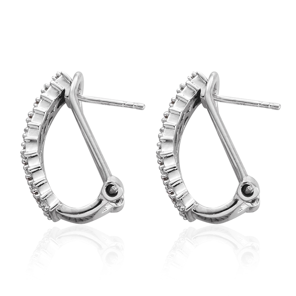 Diamond (Rnd) J Hoop Earrings (with French Clip) in Platinum Overlay Sterling Silver 0.500 Ct.