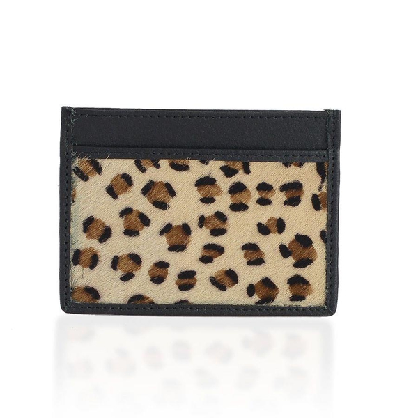 Genuine Leather Leopard Pattern Beige and Chocolate Colour Colour Card Holder (Size 10x8 Cm)