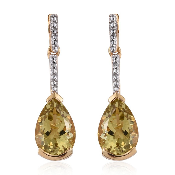 Natural Ouro Verde Quartz (Pear), Diamond Earrings (with Push Back) in 14K Gold Overlay Sterling Sil