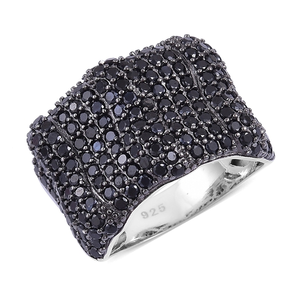 Boi Ploi Black Spinel Cluster Ring in Black Rhodium Plated Sterling Silver 3.900 Ct. Silver wt. 5.52