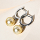 Designer Inspired - South Sea Golden Pearl Hoop Earrings in Sterling Silver