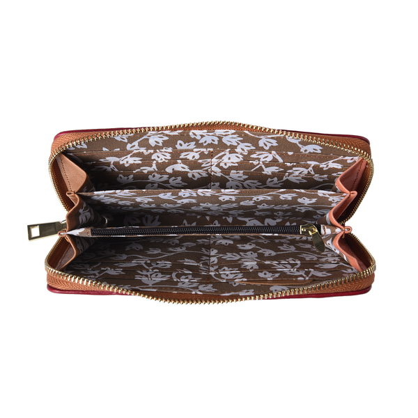 Multi Colour Genuine Leather Embossed Clutch RFID Wallet with Zipper Closure in Gold Tone (Size 19x2x10cm)