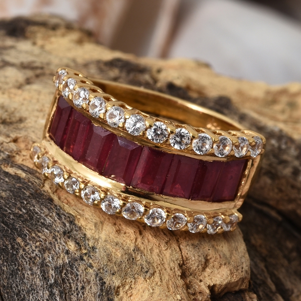 African Ruby (Bgt), Natural Cambodian Zircon Ring in 14K Gold Overlay Sterling Silver 4.500 Ct.