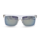 square clear plastic sunglasses with green mirror lenses