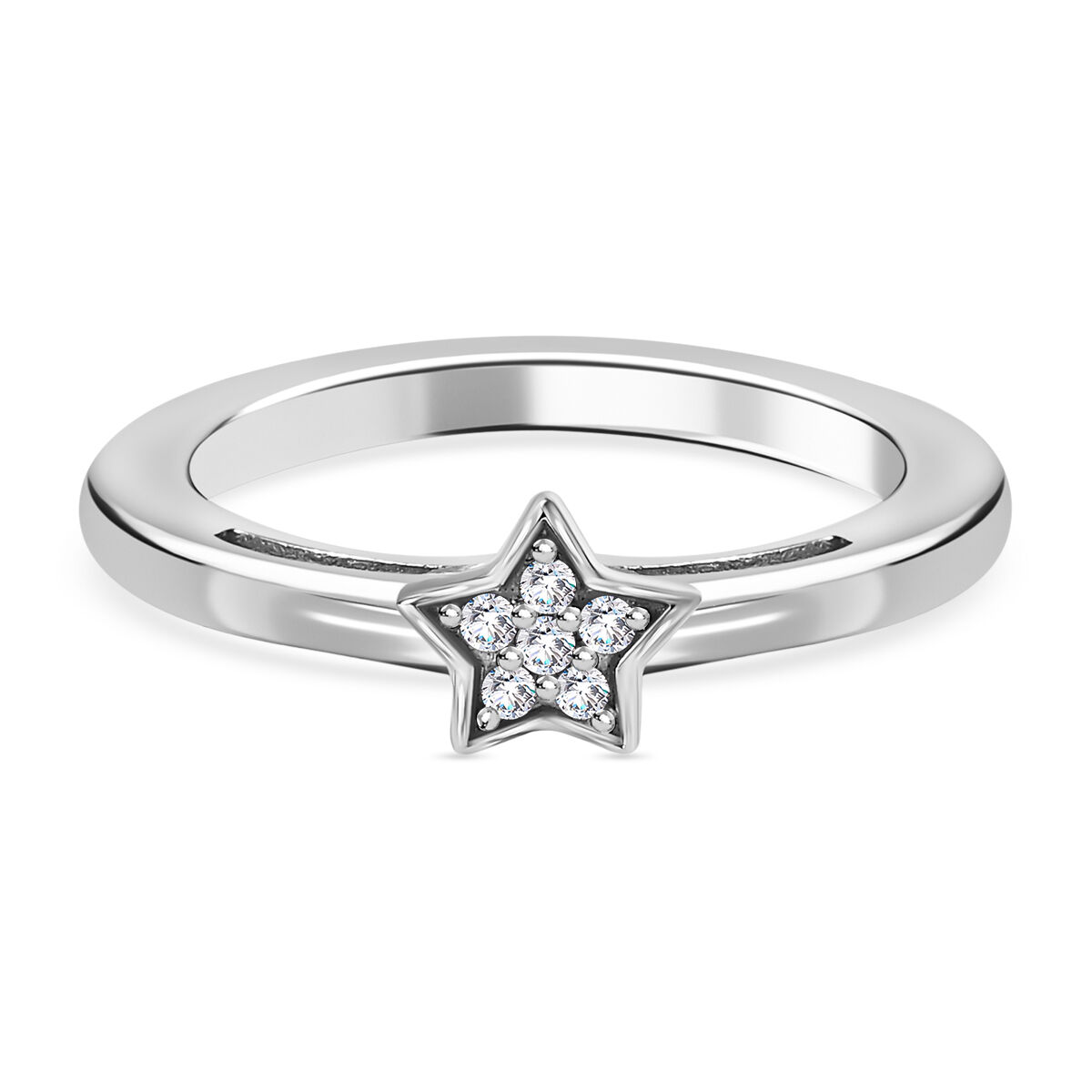 Diamond Star Stackable Ring in Sterling Silver with Platinum Plating