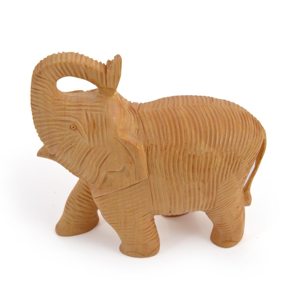 Home Decor - Set of 2 Handmade Wooden Carved Upper Trunk Light Elephant