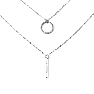 Personalised circle and bar layered necklace 16" in Stainless Steel