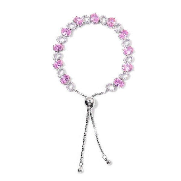 AAA Simulated Pink Sapphire and Simulated White Diamond Bracelet (Size 6.5 -8.5 Adjustable) in Silve