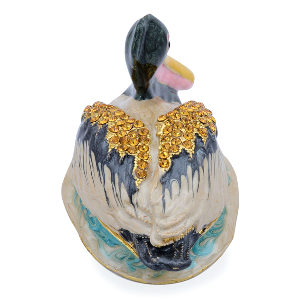 (Option 3) Duck Shape Enameled Trinket Box in Gold Tone with Black and Champagne Colour Austrian Crystal