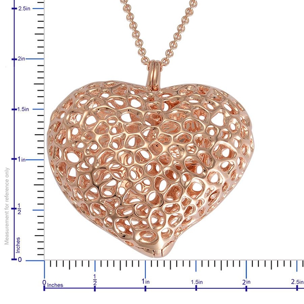 RACHEL GALLEY Rose Gold Overlay Sterling Silver Amore Heart Lattice Locket Necklace (Size 30), Silver wt 32.53 Gms.