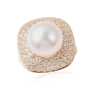 Edison Pearl and Natural Cambodian Zircon Ring in Yellow Gold Overlay Sterling Silver