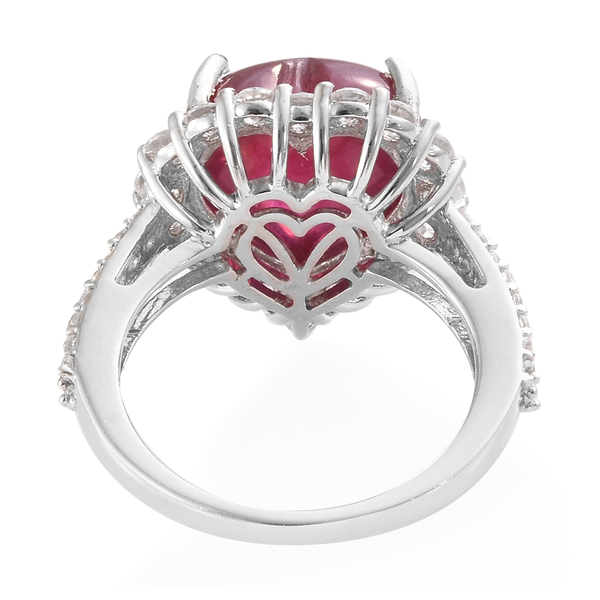 African Ruby (Hrt 10.40 Ct), Natural Cambodian Zircon Ring in Platinum Overlay Sterling Silver 12.000 Ct.
