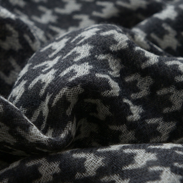 100% Merino Wool Woven Houndstooth Pattern Charcoal and White Colour Scarf (Size 175x70 Cm)