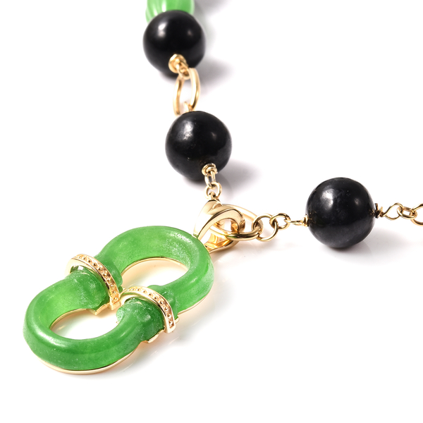 Green and Black Jade, Natural Cambodian Zircon Necklace (Size 20)  in Yellow Gold Overlay Sterling Silver 206.00 Ct, Silver wt. 10.95 Gms
