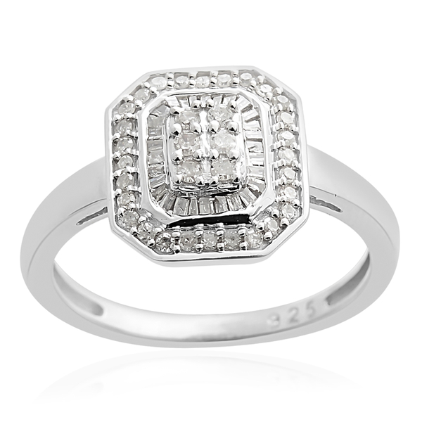 0.50 Ct Diamond Cluster Ring in Platinum Plated Sterling Silver