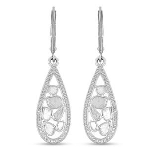 Artisan Crafted Polki Diamond Lever Back Earrings in Platinum Overlay Sterling Silver 0.50 Ct.
