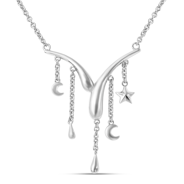 LucyQ 3D Star Collection - Rhodium Overlay Sterling Silver Necklace (Size - 18/20), Silver Wt. 8.80 