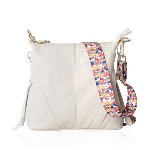 Super Soft 100% Genuine Leather Off White Colour Crossbody Bag with External Zipper Pocket and ...