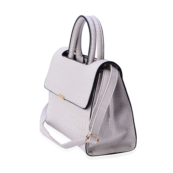 Croc Embossed Light Grey Colour Tote Bag with Adjustable Shoulder Strap (Size 28x20x12.5 Cm)