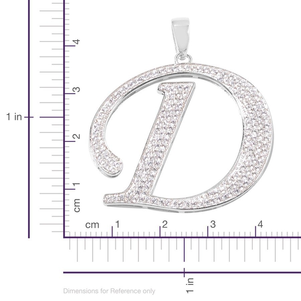 ELANZA AAA Simulated White Diamond D Initial Pendant in Platinum Overlay Sterling Silver