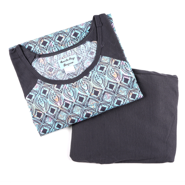 2 Piece Set - Amanda Paige Soft and Comfortable Solid Grey Leggings and Printed Top