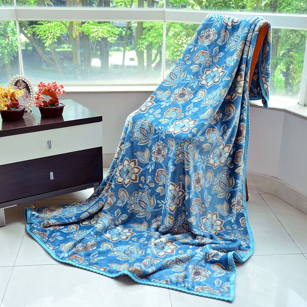 Superfine 290 GSM Microfibre Printed Flannel Blanket with Floral Design and Knitted Border 150X200 c