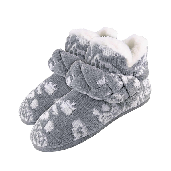 Dunlop Knitted Warm Fleece Slippers Boots (Size 4) - Grey