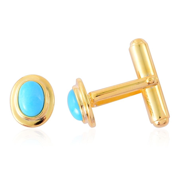 Arizona Sleeping Beauty Turquoise (Ovl) Cufflinks in Yellow Gold Overlay Sterling Silver 1.000 Ct.