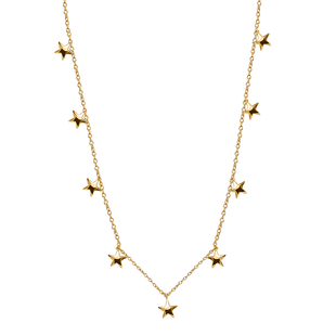 14K Gold Overlay Sterling Silver Star Station Necklace (Size 18), Silver wt. 6.18 Gms