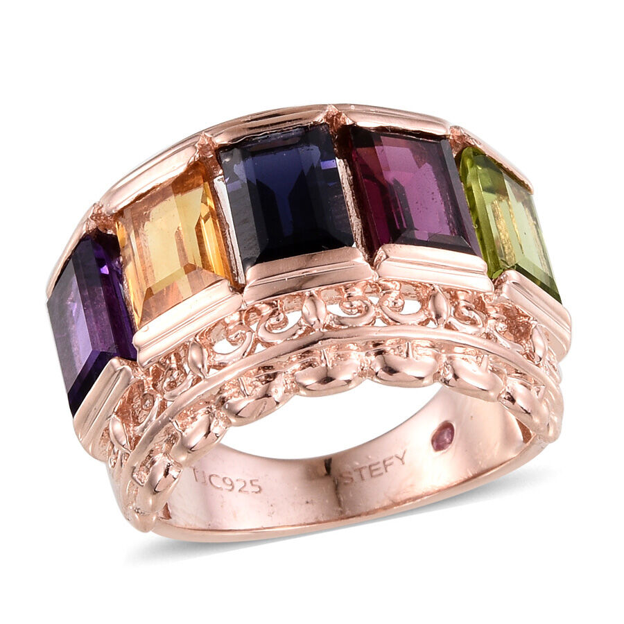 Stefy Rhodolite Garnet (Bgt), Citrine, Hebei Peridot, Iolite, Amethyst and Pink Sapphire Ring in Ros