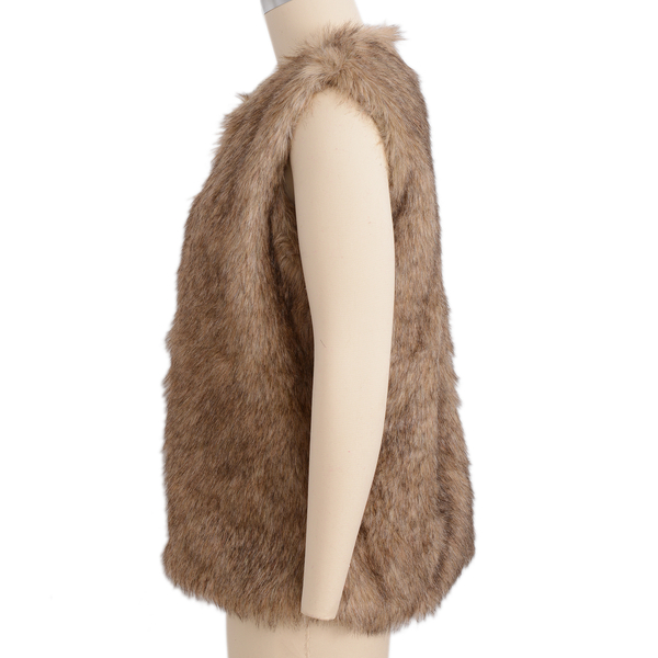 Close Out Deal Luxe Super Soft Helson Faux Fur Brown and Black Colour Gilet (size 10-12 )
