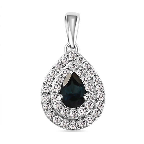 Natural Monte Belo Indicolite and Natural Cambodian Zircon Pendant in Platinum Overlay Sterling Silv