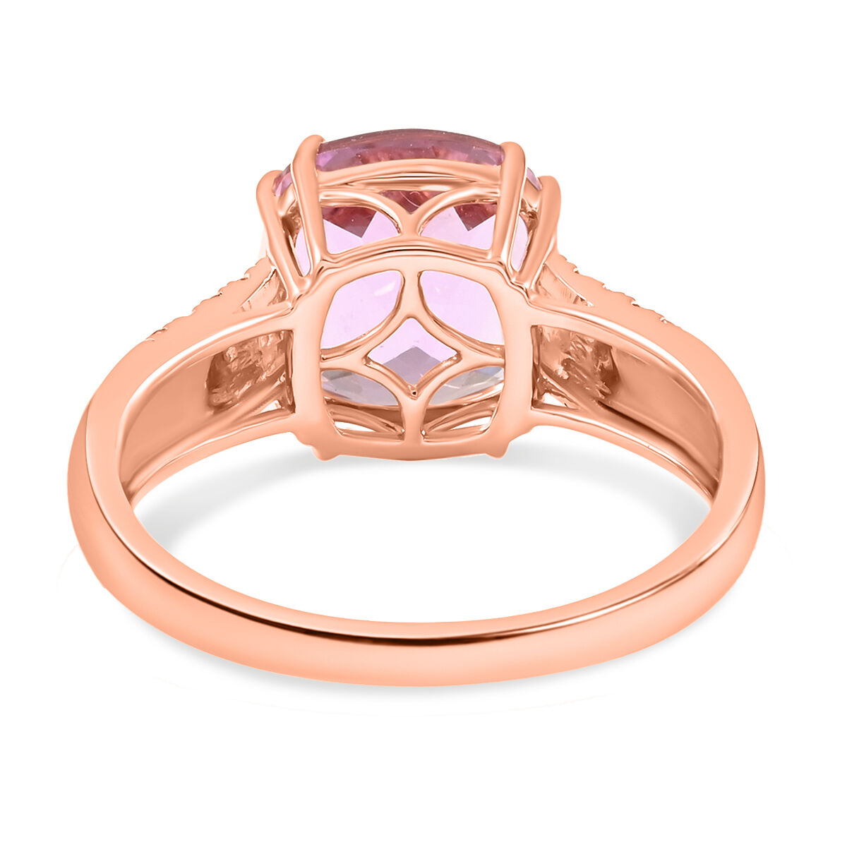 Certified and Appraised 14K Rose Gold AAA Martha Rocha Kunzite and Diamond I1 GH Classic Solitaire Ring Gold 3.45 grams, 5.70 Ct
