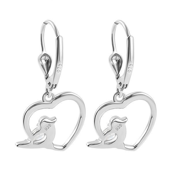 ELANZA Simulated Diamond Heart Dangling Earrings (With Lever Back) in Platinum Overlay Sterling Silver