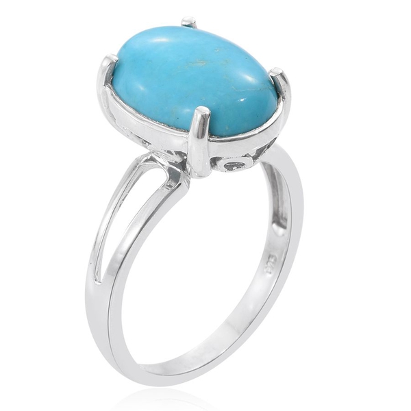 Arizona Sleeping Beauty Turquoise (Ovl) Solitaire Ring in Platinum Overlay Sterling Silver 7.000 Ct.