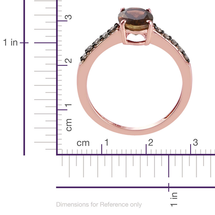 9K Rose Gold Brazilian Andalusite (Ovl 1.35 Ct), Natural Champagne Diamond Ring 1.500 Ct.