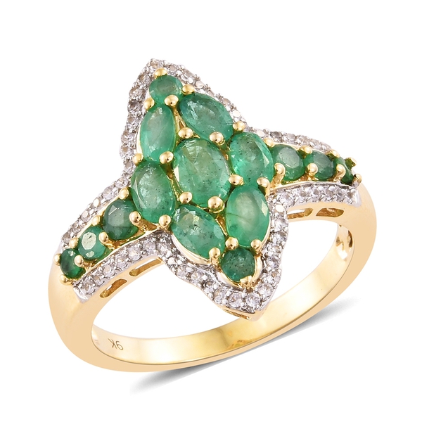 2.75 Ct Kagem Zambian Emerald and Natural Cambodian Zircon Cluster Ring in 9K Gold 4.79 grams
