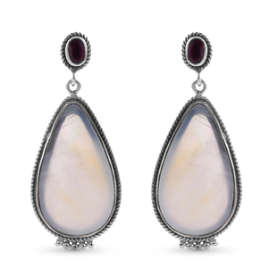 Royal Bali Collection - African Ruby (FF) and Mother of Pearl Drop Earrings (with Push Back) in Ster