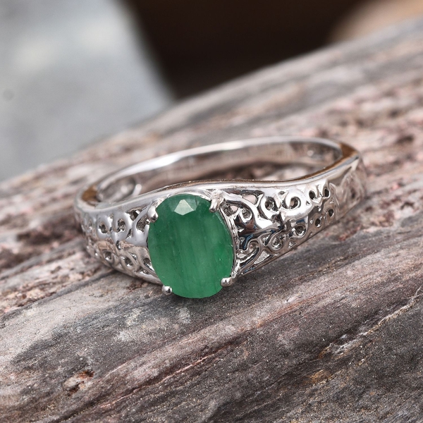 Kagem Zambian Emerald (Ovl) Solitaire Ring in Platinum Overlay Sterling Silver 1.250 Ct.