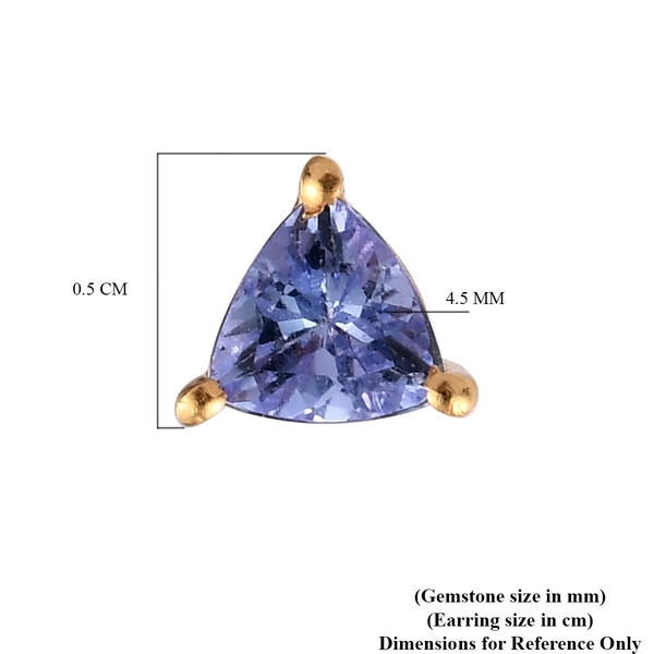 Tanzanite Trillion Solitaire Stud Silver Earrings (with Push Back) in 14K Gold Overlay Sterling Silver 0.750 Ct.