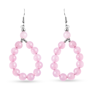 Rose Quartz Beads Hook Earrings (with Push Back) in Silver Tone 112.50 Ct.