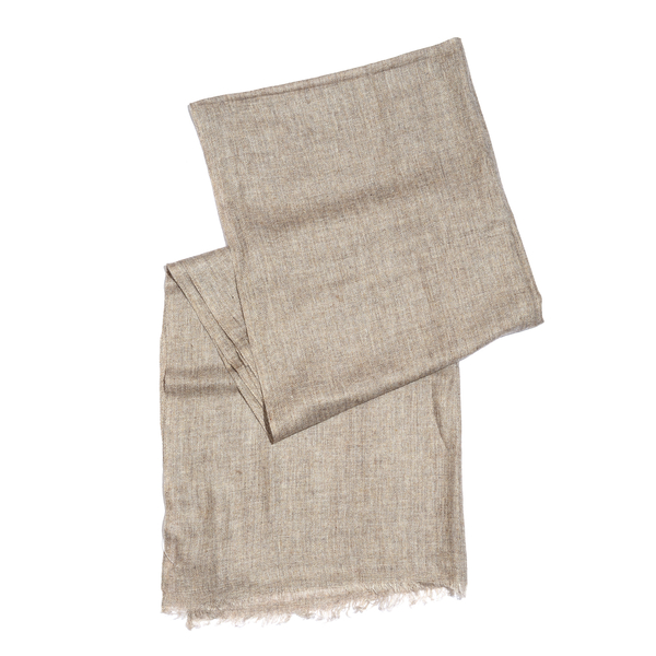 Cashmere & Merino Wool Blend Beige Colour Scarf with Fringes (Size 200X65 Cm) Weight 110 Gms