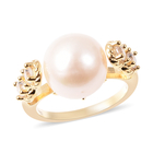 Edison Pearl and Natural Cambodian Zircon Ring (Size M) in Yellow Gold Overlay Sterling Silver
