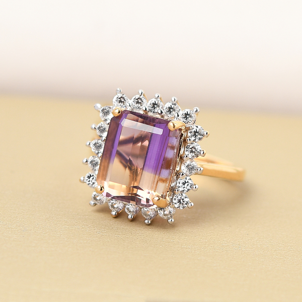 Premium Ametrine and Natural Cambodian Zircon Ring in Vermeil Yellow Gold Overlay Sterling Silver 5.51 Ct.
