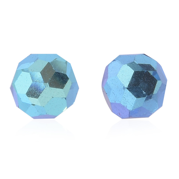 Blue Faceted AAA Austrian Crystal (Rnd 8MM) Stud Earrings (with Push Back) in Sterling Silver 8.000 