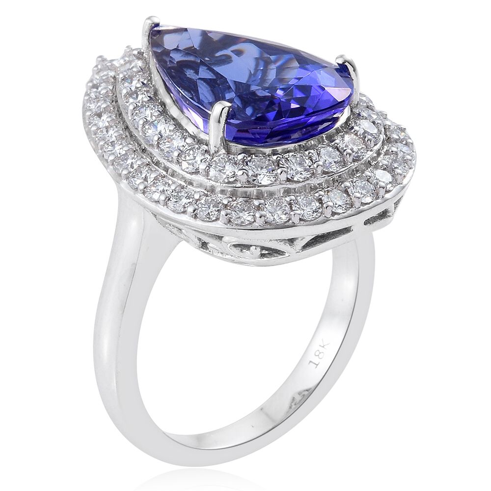 ILIANA 18K W Gold AAA Tanzanite (Pear 7.65 Ct), Diamond (SI-G-H) Ring 9.250 Ct.
