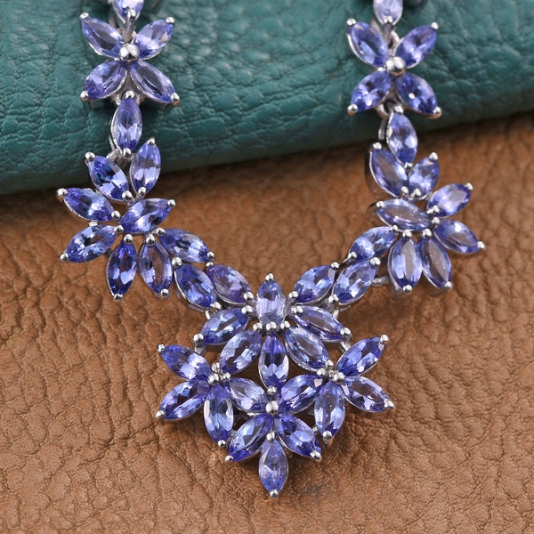 Tanzanite (Mrq) Necklace (Size 18) in Platinum Overlay Sterling Silver 15.000 Ct.
